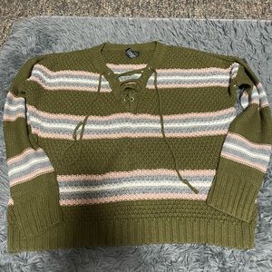 Women Lace Up Striped Sweater
